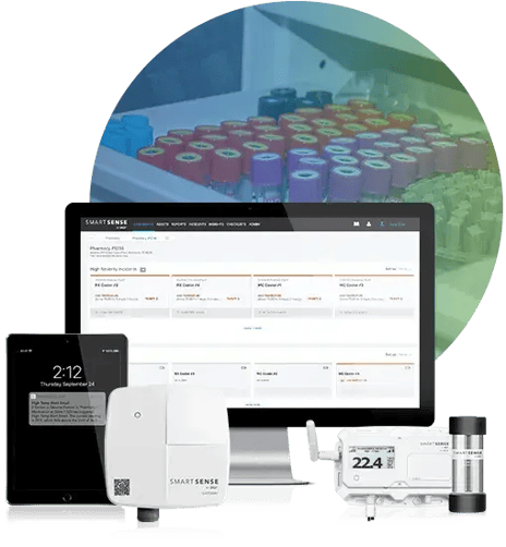 SmartSense sensors and a monitoring screen for JCAHO Compliance Temperature Monitoring for Healthcare