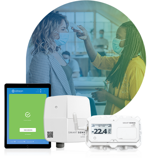 SmartSense System with employees taking temperatures