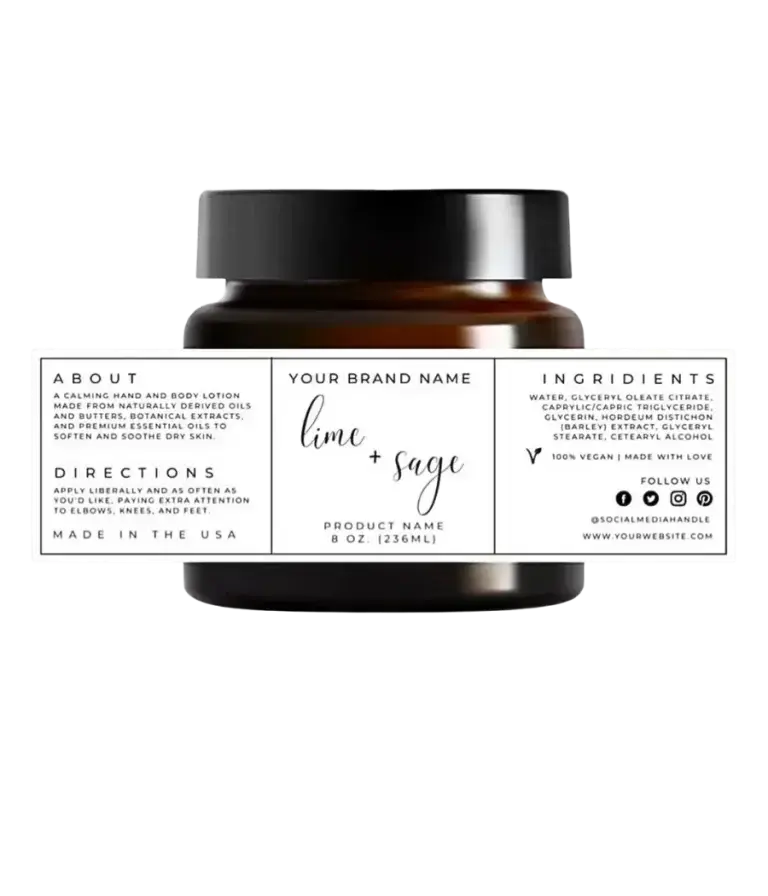 Lime and sage lotion jar with a wraparound label